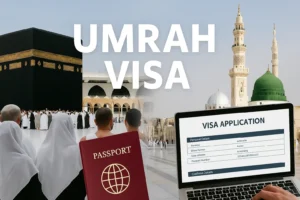Muslim pilgrims with Umrah visas preparing to travel from the USA to Saudi Arabia