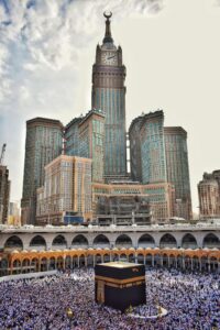 Pilgrims gather around the Kaaba at the Grand Mosque in Mecca during Hajj