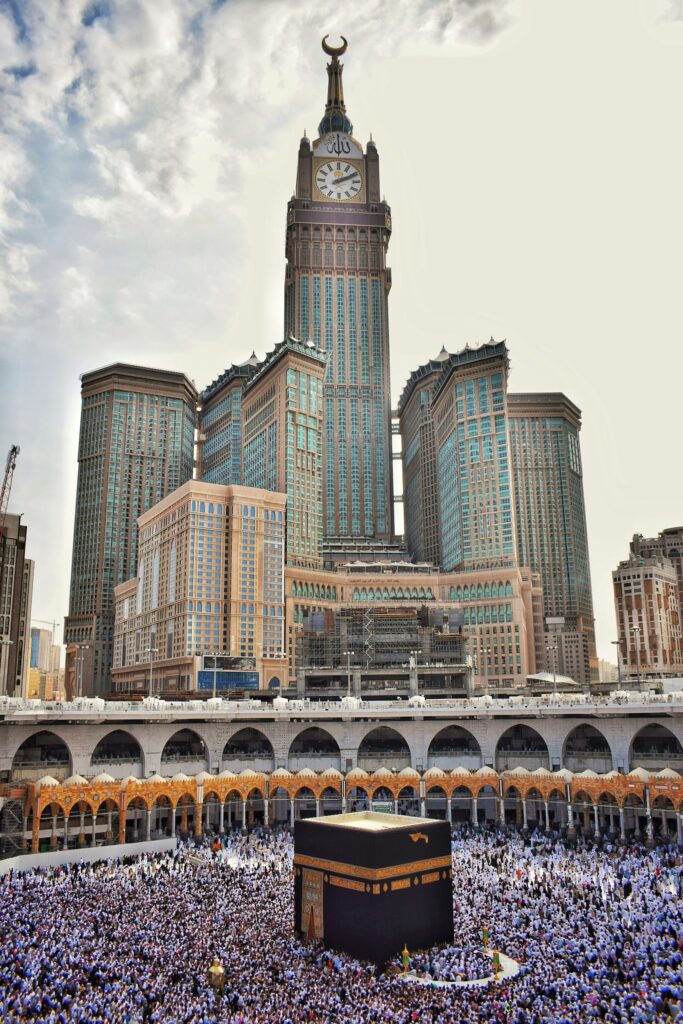 Pilgrims gather around the Kaaba at the Grand Mosque in Mecca during Hajj